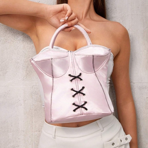 Women’s Bustier Woven Handbag – Y2K Cute Top Handle Purse for Party - Picture 1 of 8
